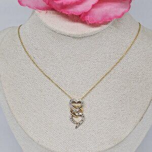 JCM Diamond Heart Trio Pendant Chain Necklace Gold Plate 925 Silver Vermeil